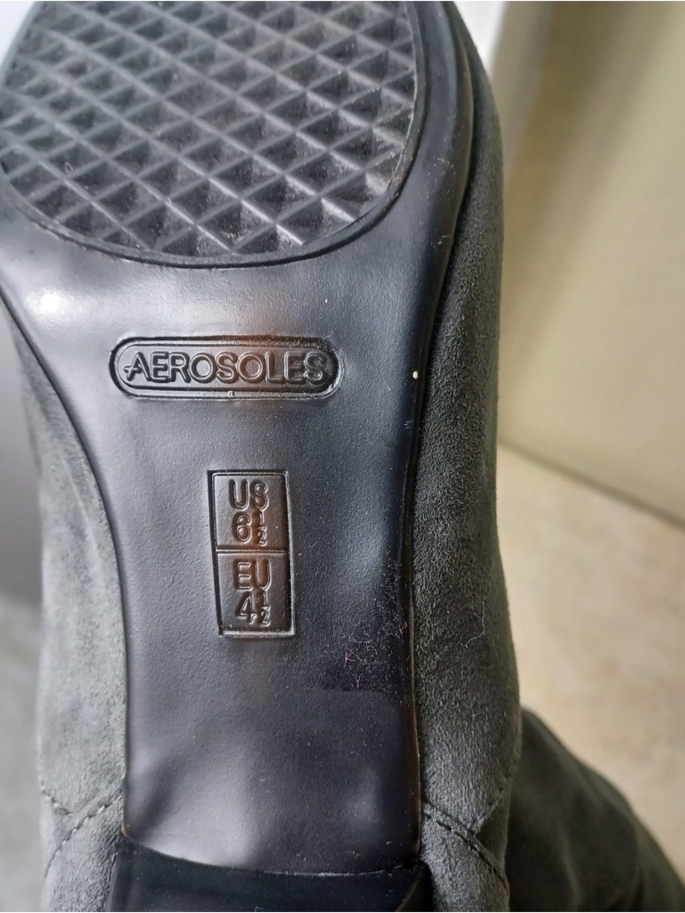 AEROSOLES Slate Gray Suede Mid-Calf Heeled Boots - Picture 6 of 6